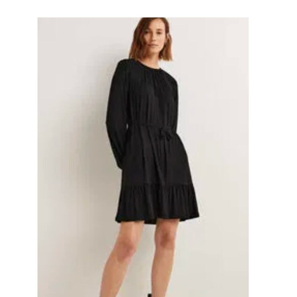 Boden Women's Jersey Mini Tiered Dress US 10 R UK 14R Black Crew Neck NWT